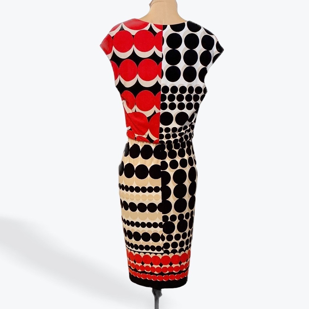 New York & Company Red Black Polka Dot Faux Wrap Dress Medium Sleeveless V-Neck - Picture 3 of 9